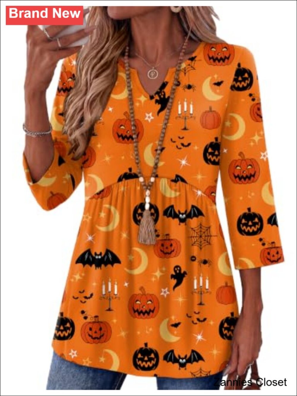 👻 Zeagoo 3/4 Sleeve Henley V Neck Ruched Tunic Babydoll Top Flowy